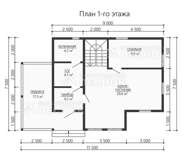 Проект дома из бруса 11.5x7.5 «Авангард»