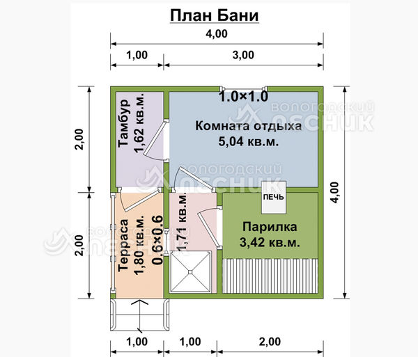 Проект бани из бруса 4х4 «Жар птица»