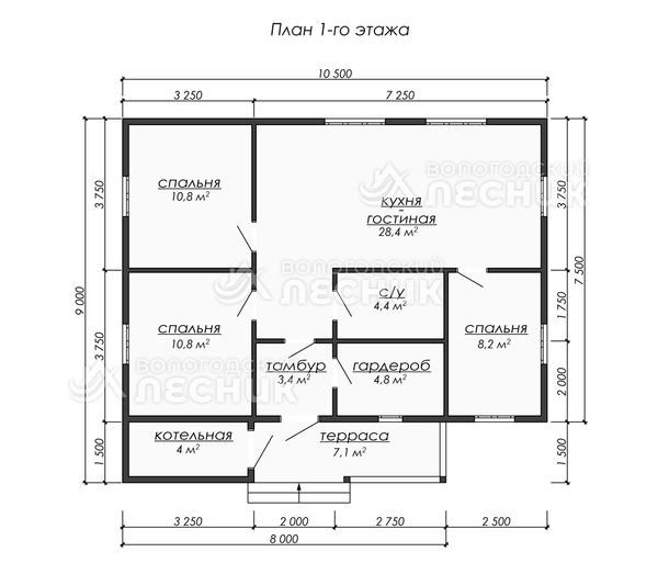 Проект дома из бруса 10.5x9 «Богородица»