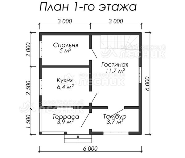 Проект дома из бруса 6х6 «Вологодский Лесник»
