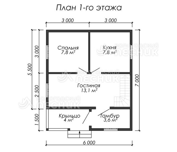 Проект каркасного дома 7х6 «Дворик»