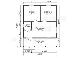 Проект дома из бруса 7.5х6 «Герой»