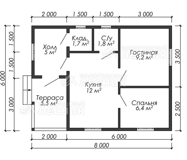 Проект каркасного дома 8х6 «Атлет»