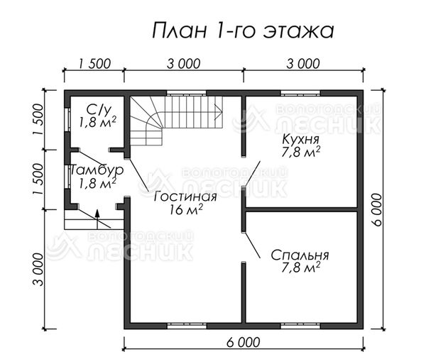 Проект каркасного дома 7.5х6 «Незабудка»
