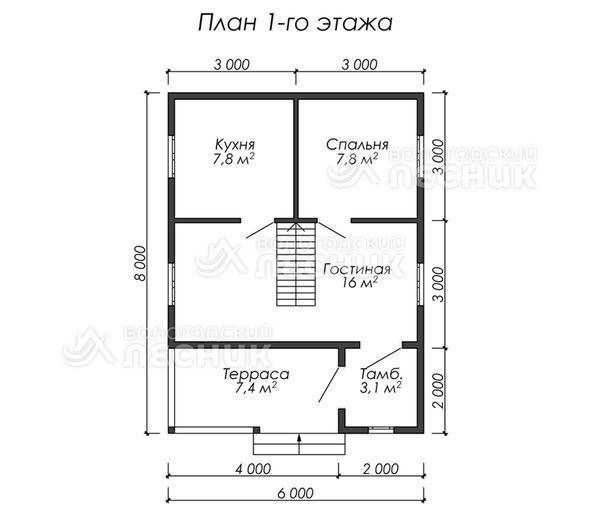 Проект дома из бруса 8х6 «Цитадель»