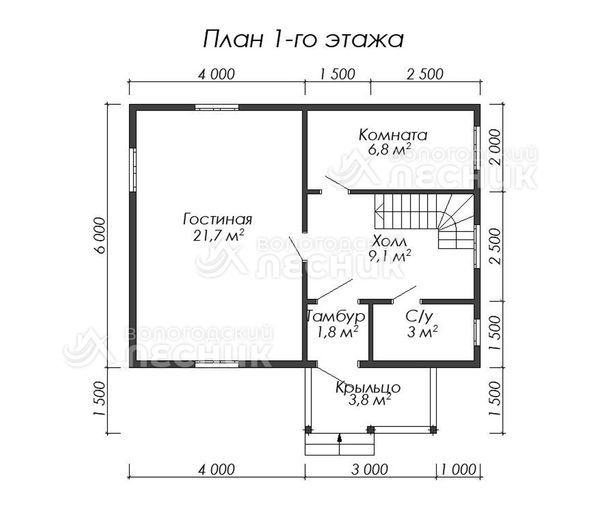 Проект дома из бруса 8х6 «Березовая роща»