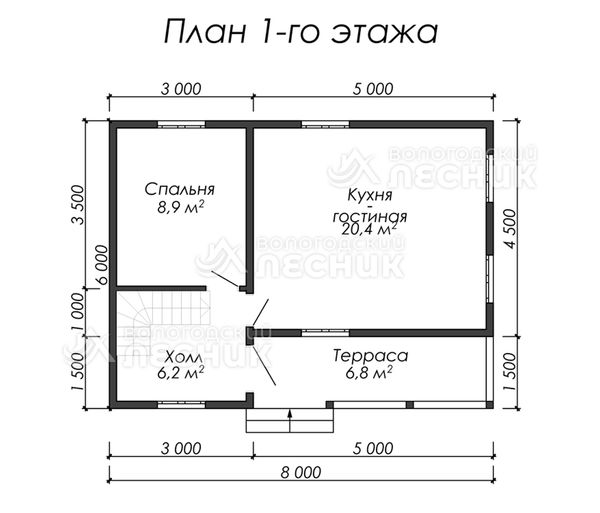 Проект дома из бруса 8х6 «Яблочный спас»