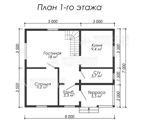 Проект каркасного дома 8х7 «Серебряный дождь»