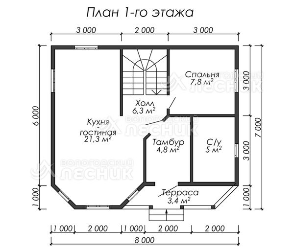 Проект каркасного дома 8х7 «Царь»