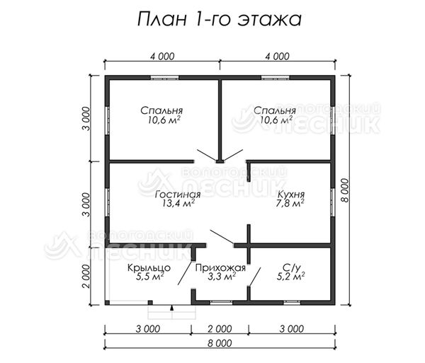 Проект каркасного дома 8х8 «Янтарь»