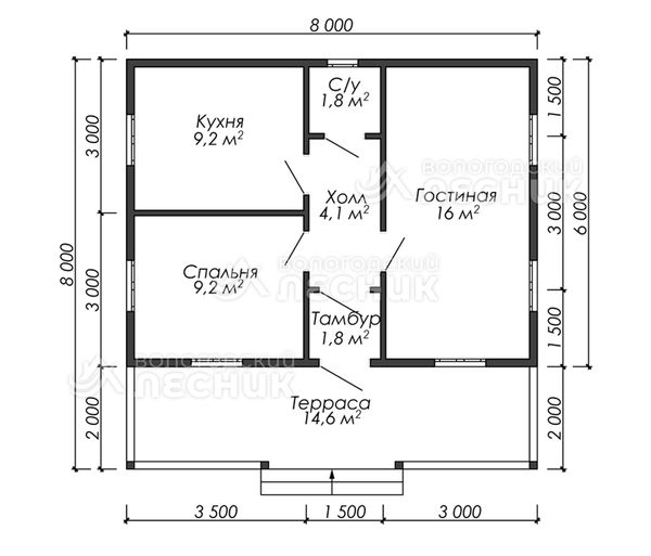 Проект каркасного дома 8х8 «Хрусталь»