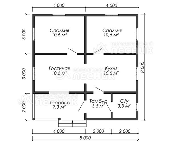 Проект дома из бруса 8х8 «Классический»