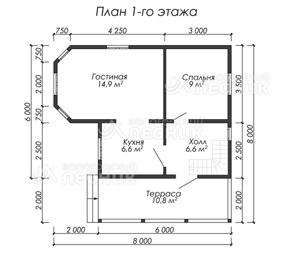Проект дома из бруса 8х8 «Просторный»