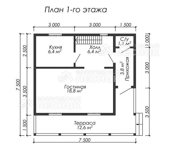 Проект каркасного дома 7.5х7.5 «Вишневый сад»