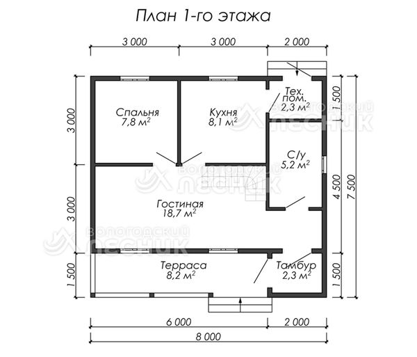 Проект каркасного дома 8х7.5 «Рижский залив»