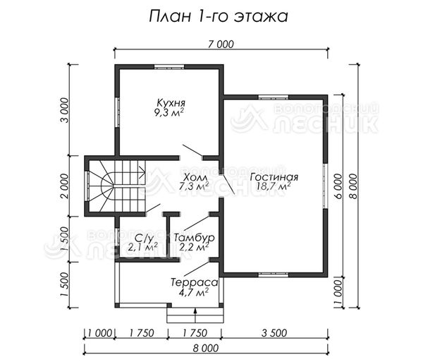 Проект дома из бруса 8х7.7 «Летний полдень»