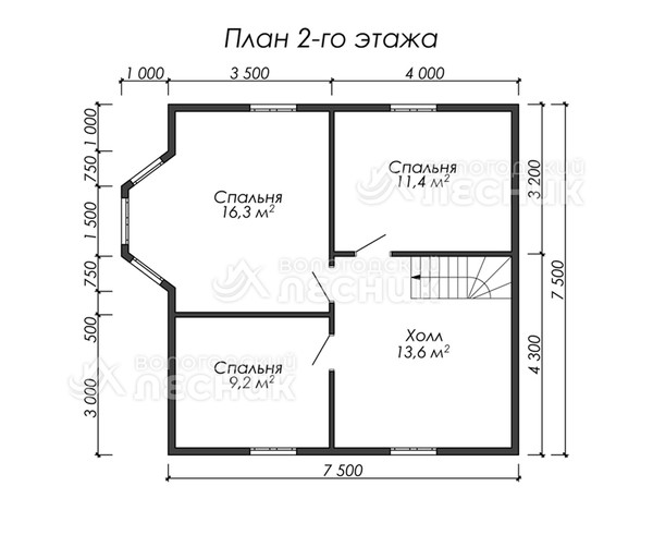 Проект дома из бруса 7.5х7.5 «Байкал»