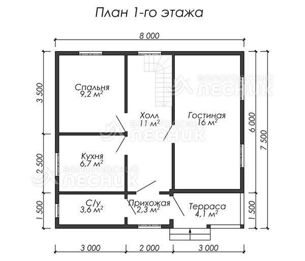Проект каркасного дома 8х7.5 «Дубрава»