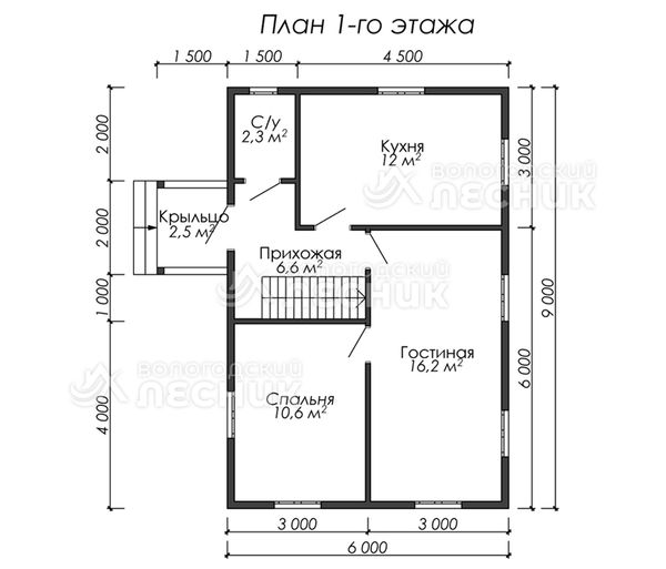 Проект каркасного дома 9х6 «Кленовый лист»