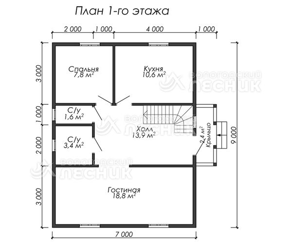 Проект дома из бруса 9х7 «Надежный»