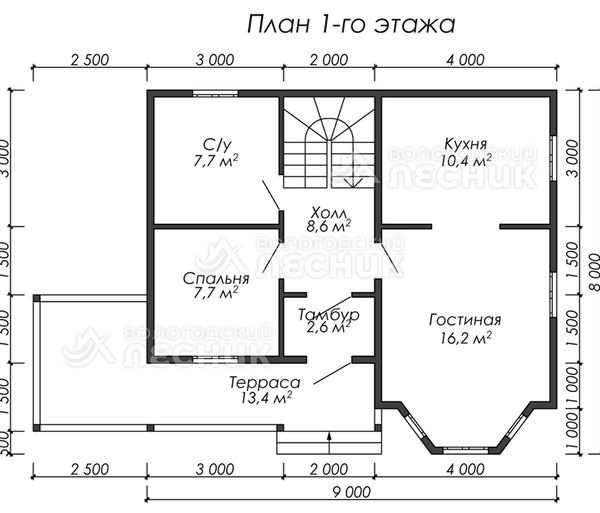 Проект дома из бруса 9х7 «Лесная тропинка»