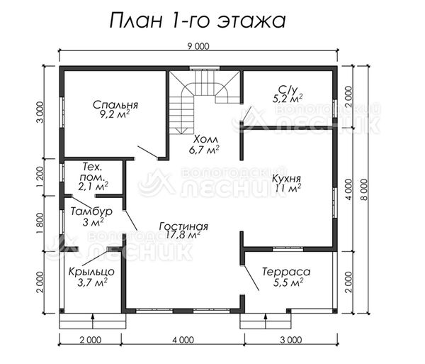 Проект дома из бруса 9х8 «Орион»