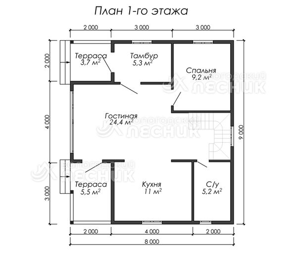 Проект дома из бруса 9х8 «Зорька»