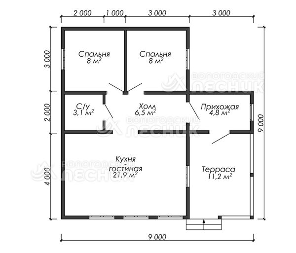 Проект каркасного дома 9х9 «Завалинка»