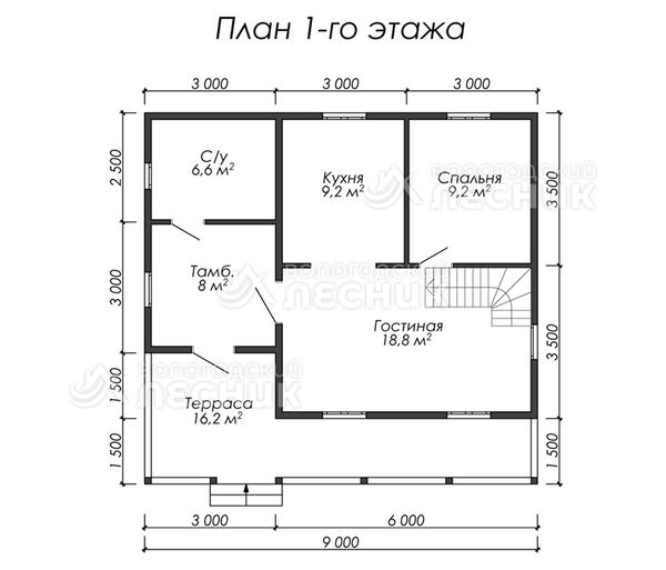 Проект дома из бруса 9х8.5 «Дед  Лесовик»