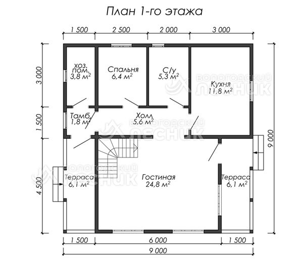 Проект каркасного дома 9х9 «Егерь»