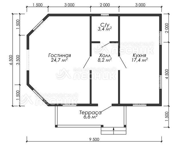 Проект каркасного дома 9.5х6.5 «Турист»