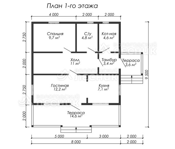 Проект каркасного дома 9.5х8 «Успех»