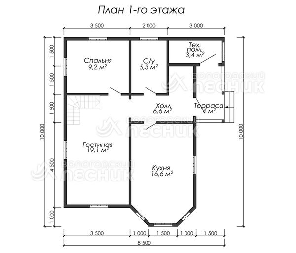 Проект дома из бруса 10х8.5 «Белые ночи»