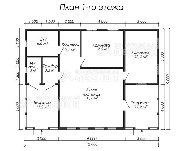 Проект каркасного дома 12х9 «Дачный»