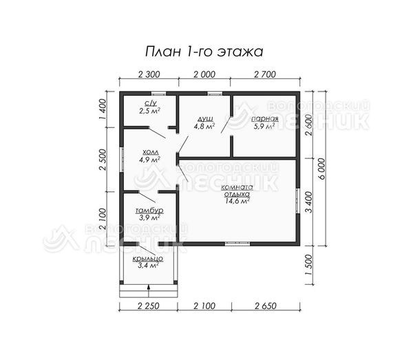 Проект бани из бруса 7х6 «Лодочка»