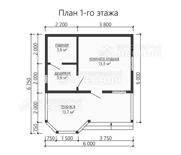 Проект бани из бруса 6.75х6 «Мечтательница»