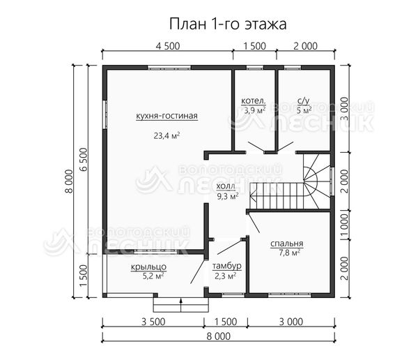 Проект дома из бруса 8x8 «Незнакомка»