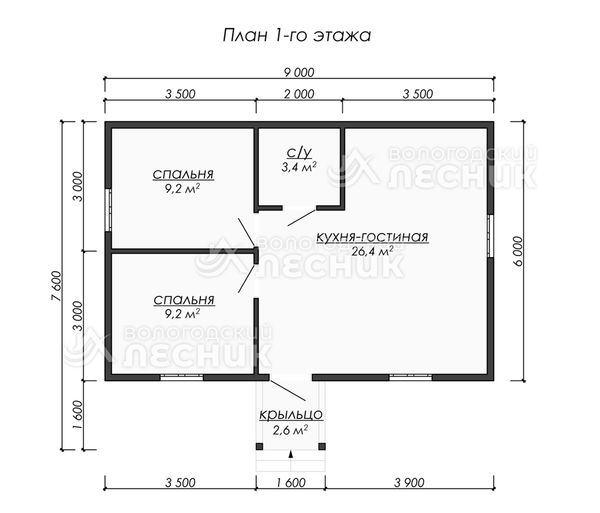 Проект дома из бруса 9x6 «Тепличный»