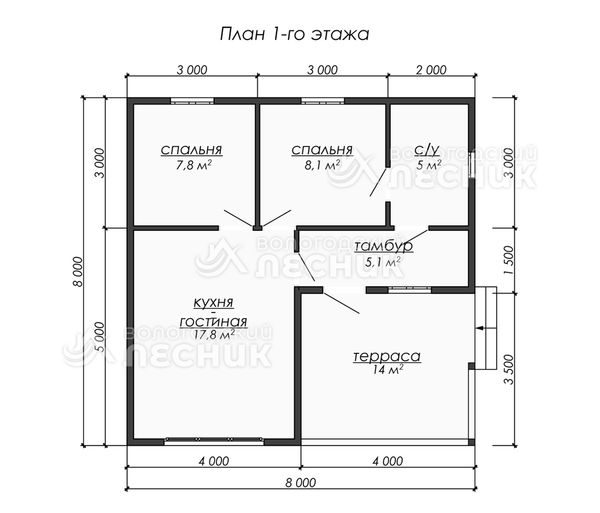 Проект дома из бруса 8x8 «Цунами»