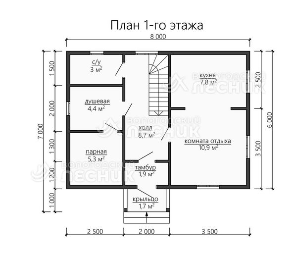 Проект бани из бруса 8х6 «Жемчужина»